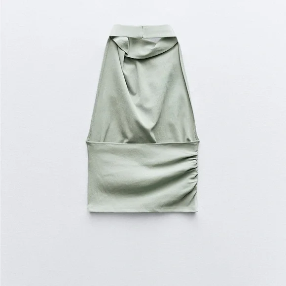 stretch halter top high neck sea moss green - Picture 3 of 5